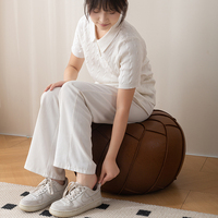 Pouf ottoman sphérique en similicuir, housse rembourrable, repose-pieds, siège de sol, pour vêtements usagés, jouets, décoration latérale de canapé de salon