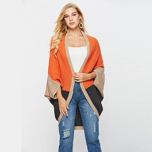 Nouveau cardigan décontracté en maille ample pour femme, style châle, manches chauve-souris, couleurs assorties, collection printemps-automne - Product Image 4