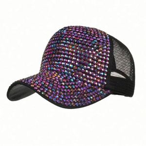 Casquette de baseball en maille pour femme avec patch en cristal et strass, style camionneur, vente en gros - Product Image 2