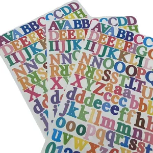 Adesivos alfanuméricos de desenho animado com cores autoadesivas em vinil, adesivos alfanuméricos encomendados de fábrica, alfabeto