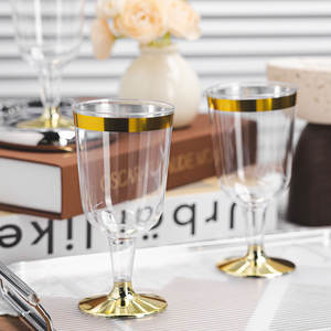 Gobelet <span class=keywords><strong>à</strong></span> <span class=keywords><strong>vin</strong></span> jetable en <span class=keywords><strong>plastique</strong></span> PS, couleurs personnalisées avec bordure dorée en option sur la base pour les mariages, les événements, les services de traiteur - Product Image 2
