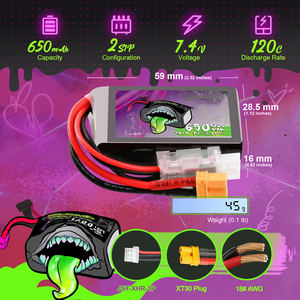 2S 650mAh Lipo Battery 7.4V 120C with XT30 Plug for <b>RC</b> Cars Trucks Boats Drones <b>Airplanes</b> Quadcopters & FPV - Product Image 2