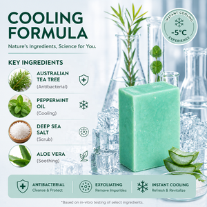 <span class=keywords><strong>Sapone</strong></span> Solido Rinfrescante al Tea Tree e Menta Piperita con Scrub al Sale Marino per Acne, Odore Corporeo ed Esfoliazione Profonda - Product Image 4