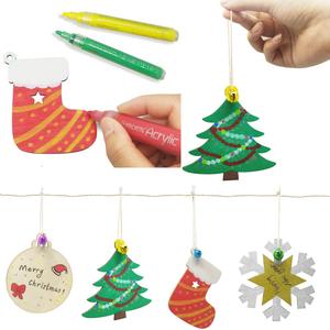 4 pièces d'ornements de Noël en bois brut, à personnaliser, en forme de tranches, de flocons de neige, de chaussettes et de formes d'<span class=keywords><strong>arbre</strong></span>, pour la décoration artisanale de l'<span class=keywords><strong>arbre</strong></span> de Noël - Product Image 4