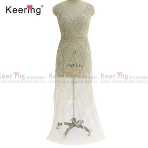 白いウェディングドレスのWDP-242のための手作り大きなガラスラインストーンアップリケパッチ - Product Image 2