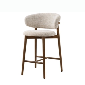 Solid Wood <strong>Bar</strong> Chair with <strong>Upholstered</strong> <strong>Fabric</strong> Seat &amp; <strong>Back</strong>, Modern Walnut High <strong>Bar</strong> <strong>Stool</strong> for Cafe Restaurant Kitchen <strong>Bar</strong> - Product Image 4