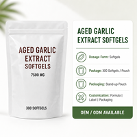 Extrait d'ail vieilli antioxydant en gélules molles, 300 unités, 7500 mg, sans odeur, faible teneur en sucre, OEM/Marque privée