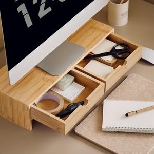 Tre màn hình đứng máy tính để bàn tổ chức máy tính bằng gỗ máy tính xách tay Riser với hai ngăn kéo - Product Image 5