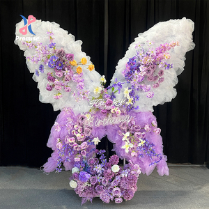 ของตกแต่งผนังรูปดอกไม้ผีเสื้อสีขาวม่วง ทำจากผ้าไหม งานฝีมือขนาดใหญ่ ดีไซน์ทันสมัย สมจริง เหมาะสำหรับฉากหลังงานแต่งงานและอุปกรณ์ประกอบฉากงานอีเว้นท์ - Product Image 1