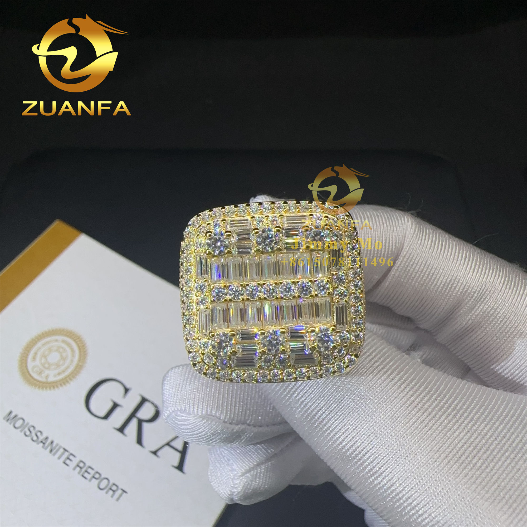 Anello Uomo Hip Hop Con Diamanti - Ghiaccio Trapano - Stile Cubano Bling Oro