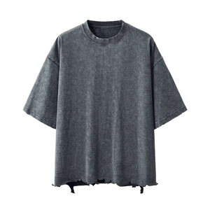 Camiseta Oversize Estilo Streetwear con Lavado Ácido, Bajo Desgastado, Vintage, Retro, Hombros Caídos, Premium, Grunge - Product Image 1