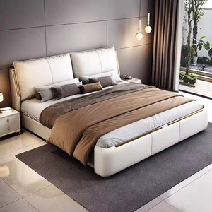 Barato Luz de lujo estilo Post Modern Villa nórdica doble la cama moderna minimalista cuero cama conjunto de muebles para Hotel - Product Image 3