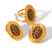 Nouvel ensemble de boucles d'oreilles et bagues ovales léopard vintage Mirawell, plaqué or 18 carats, hypoallergénique, émail, ensembles de bijoux en acier inoxydable en gros