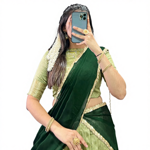 ชุดเลเฮนกา โชลี ดูปาตตา ผ้าไหมดูปิออน ปักลายด้วยด้ายซารี ทรงหลวมยาวกรอมพื้น สไตล์หวานแบบฤดูใบไม้ร่วง พร้อมขอบเอวธรรมชาติ - Product Image 1