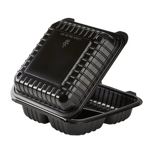 Recipiente de Alimentos Descartável com 3 Divisões, Recipientes Pretos Compostáveis para Delivery, Recipiente de Plástico Personalizado para Comida para Viagem - Product Image 3