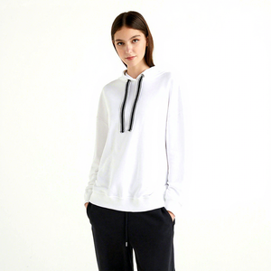 Unisex Hooded Sweatshirt Solid Color Oversized Fit Long Sleeve Casual Autumn Wear Knitted Fleece 100% Cotton White - Product Image 6