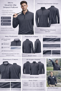 Sudadera Deportiva Personalizada de Manga Larga con Estampado de Rayas para Hombre, Sudadera Ligera de Primera Calidad con Cierre de Cremallera y Logotipo Bordado, Sudadera de Golf - Product Image 2