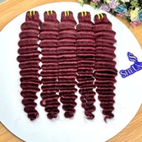 Lot de Cheveux Humains Vierges Non Traités Grade 15A, Cheveux Vietnamiens Bruts, Rouge 99J, Ondulés Profonds, Fournisseur de Tissages de Cheveux Cambodgiens à Cuticules Alignées