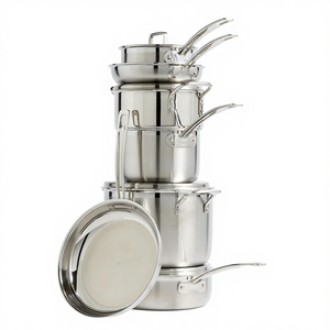 Meilleures ventes : 10 pièces de batterie de cuisine en acier inoxydable durable de style américain moderne, couvercles en acier inoxydable, compatibles four et lave-vaisselle, pour la maison - Product Image 1