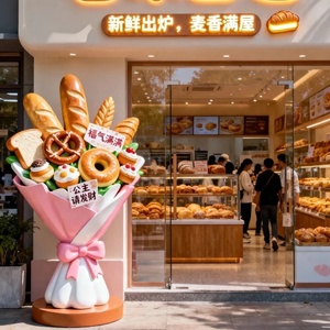 Escultura de Fibra de Vidrio Personalizada para Panadería, Adorno de Ramo de Pan, Estatuas de Resina de Tamaño Real para Exteriores - Product Image 4