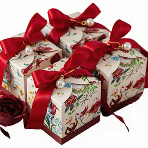 Wholesale Fancy Decorative Red Art Paper Chocolate Packaging <b>Boxes</b> <b>Empty</b> Sweet <b>Boxes</b> for Weddings Ribbon for Food Sugar - Product Image 3