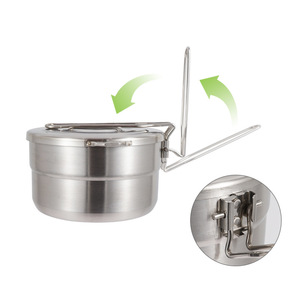 Pot à bento en acier inoxydable 304, 1,5 L, poignée pliable, pot de cuisson pour l'extérieur - Product Image 1