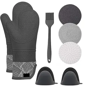 Manoplas lavables antiescaldado de silicona de etiqueta privada con juego de agarraderas Guantes flexibles para hornear para cocinar para proveedores de horneado