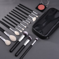 Anmei Cross-border 15 Set Kuas Rias Wajah Gagang Kayu Alami Kuas Eyeshadow Foundation LLY-U15 Langsung dari Pabrik