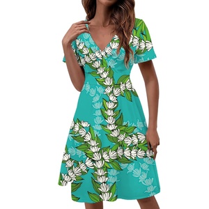 Servicio de diseñador uno a uno, vestido de poliéster personalizado de Maile y Pikake Lei para mujer, vestido holgado de manga corta con estampado de verano a pedido - Product Image 3