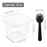 Gobelets à dessert carrés en plastique transparent BST de 12 oz avec couvercles et cuillères-fourchettes, gobelets jetables pour parfaits, contenants anti-fuite pour crème glacée, salades et fêtes
