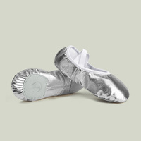 Chaussons de danse BW15 en PU argenté métallisé, semelle croisée, souples, pour gymnastique, entraînement en salle, performance, pour filles