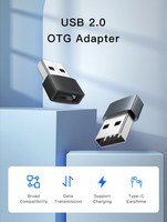 Konverter aluminium USB 2.0 USB A ke USB C, adaptor OTG untuk komputer Laptop Tablet USB OTG konektor to Go