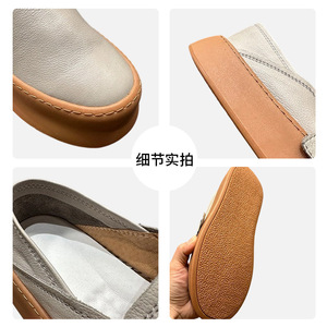 QHCCID Genuine Leather <b>Slip</b>-<b>on</b> Loafers Low Heel Height Increasing Men's Casual Shoes Light Gray White Brown Black - Product Image 5