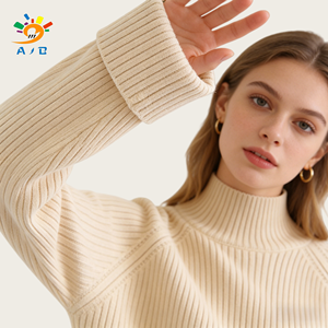 Venta al por mayor de fábrica: Suéter de punto AJB para <span class=keywords><strong>mujer</strong></span>, largo, de color liso, holgado, con <span class=keywords><strong>cuello</strong></span> <span class=keywords><strong>alto</strong></span>, mezcla de lana/acrílico - Product Image 4