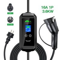 Pengisi Daya Portabel Cerdas Kendaraan Listrik EVSE 3.6KW 16A 1P Tipe APP Tipe 2 GBT Tipe 1 IEC 62196 SAE J1772 Baru