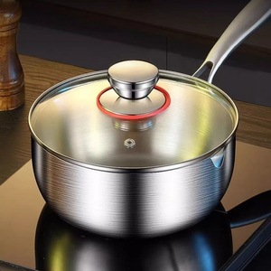 Stainless Steel Sauce Pan With Glass Lid Single Handle <b>Small</b> Milk Pot For Soup Noodle Boiling Kitchen Cooking Pot - Product Image 2