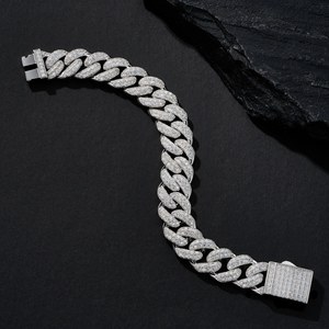 Pulseras de Hombre Estilo Hip Hop con Incrustaciones de Moissanita, Cadenas de Piedras Preciosas, Cadena Cubana Gruesa de Plata de Ley S925 para Hombre - Product Image 4