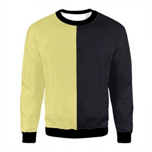 Sudadera de Cuello Redondo para Hombre, Diseño de Bloques de Color, Corte Regular, Tejida, Casual, Manga Larga, Amarillo y Negro, Diseño de Dos Tonos - Product Image 1