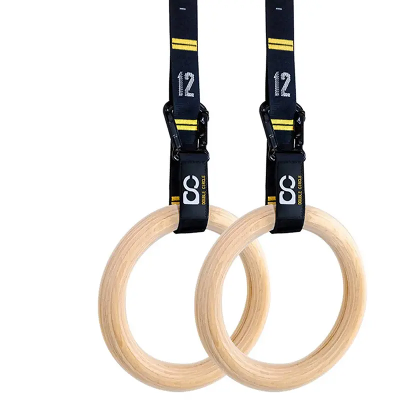 Uso domestico Logo personalizzato 28mm ginnastica Pilates Yoga esercizio anello in legno con cinghie in Nylon