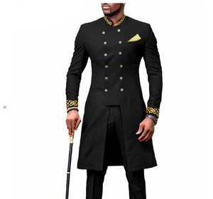 Costume africain italien pour <span class=keywords><strong>homme</strong></span>, veste longue et pantalon 2 pièces, avec foulard, croisé, coupe ajustée, <span class=keywords><strong>tenue</strong></span> de cérémonie, manteaux, costumes et blazers pour hommes - Product Image 1