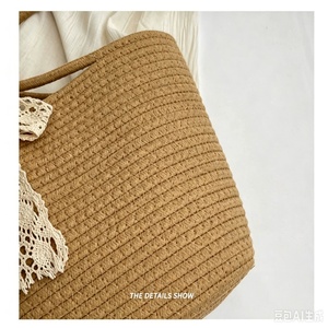 Sac fourre-tout en paille tressée, sac seau à bandoulière de grande capacité avec nœud papillon pour la plage, les voyages et l'usage quotidien - Product Image 5