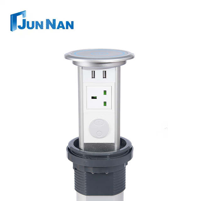 Table Power Plug Water Proof Motorized Pop up Socket With USB Charger Office Desktop Power Socket Wireless Charging at the Top