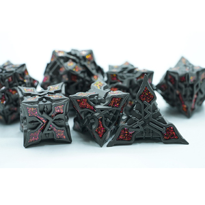 Dados negros de nuevo diseño DND poliédrico TRPG coloreado multicolor personalizado 7PCS por juego dados de metal con mica roja - Product Image 3