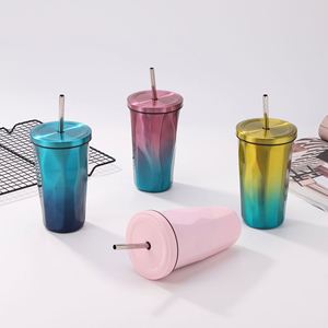 แก้วน้ำสแตนเลสแบบด้าน ขนาด 500 มล. พร้อมหลอดและฝาปิด จำหน่ายจำนวนมาก - Product Image 1