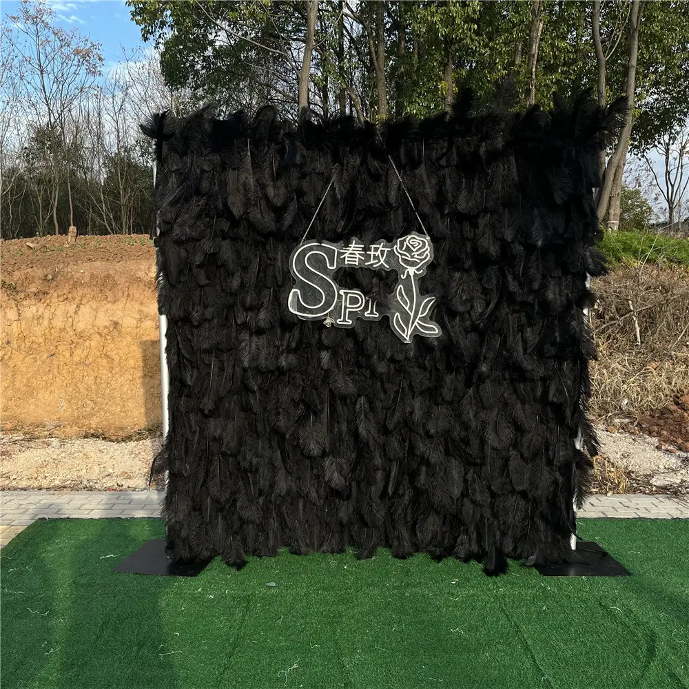 SPR nedime buket dekoratif kumaş Roll Up yapay siyah tüy duvar zemin paneli düğün dekorasyon için