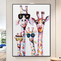 Peinture à l'huile tridimensionnelle peinte à la main, girafe, art mural moderne minimaliste, toile, cadre en métal, revêtement imperméable