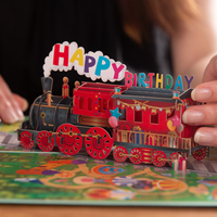 Moham 1pcs Pop-up 3D Train Carte de Voeux Enveloppe Set pour Joyeux Anniversaire Cartes Postales Cadeau Parfait pour Amis Enfants Étudiants