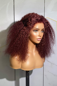 Parrucche di capelli umani anteriori in pizzo riccio bordeaux 13x4 13x6 parrucca frontale in pizzo trasparente Hd 250% 300% riccia di colore rosso - Product Image 6