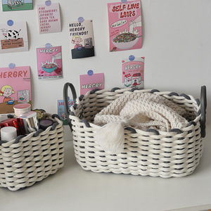 Cotton Rope Woven Storage <b>Basket</b> Rectangle Handmade Desktop Organizer for Cosmetics Keys Clothing 100% Cotton - Product Image 1