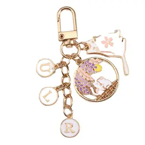 Wholesale Custom Fashion Cute Animal Metal Enamel Key Ring Key Chain Keyring Holder Bow Tie Pink Flower Cat Rabbit Keychain